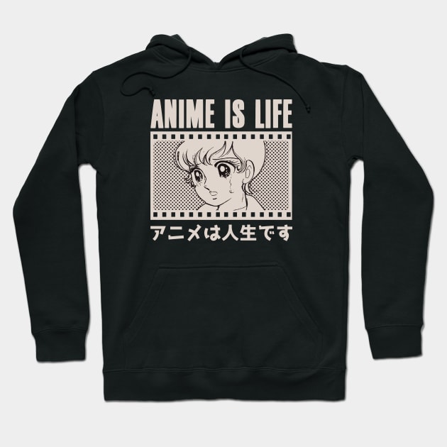 Anime is Life Otaku, Vintage Retro Black Hoodie by Issho Ni